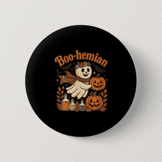 Boohemian Funny Retro Ghost Pumpkin Halloween-Kost Button (Vorderseite)