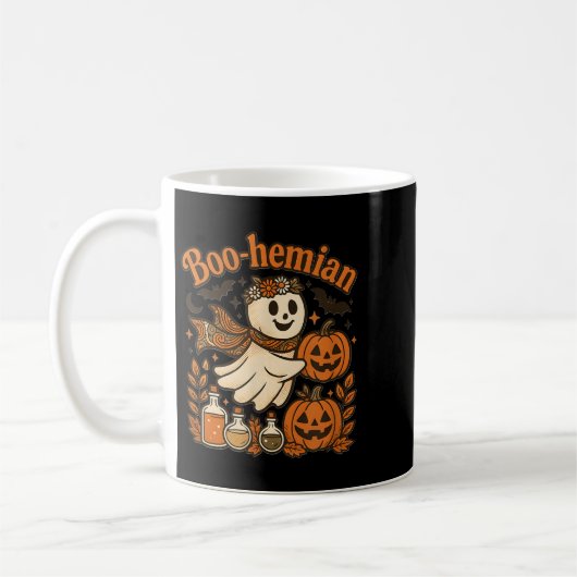 Boohemian Funny Retro Ghost Pumpkin Halloween-Kost Kaffeetasse (Links)