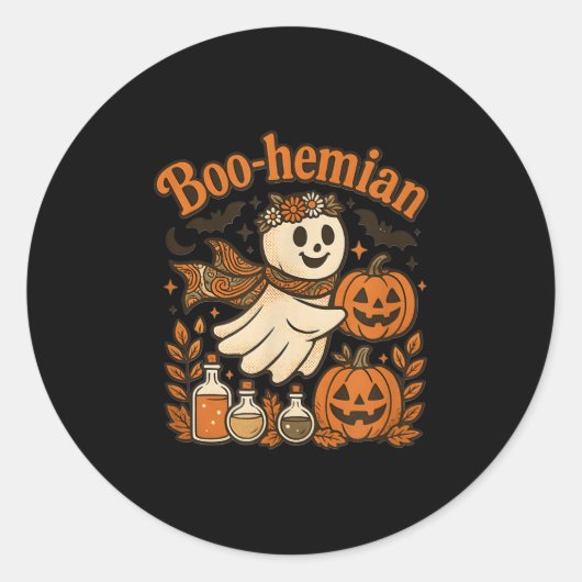 Boohemian Funny Retro Ghost Pumpkin Halloween-Kost Runder Aufkleber (Vorderseite)