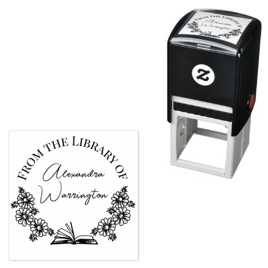 Book and Botanical Daisies #1 Library Script Name Permastempel (Beispiel)