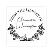 Book and Botanical Daisies #1 Library Script Name Permastempel (Design)