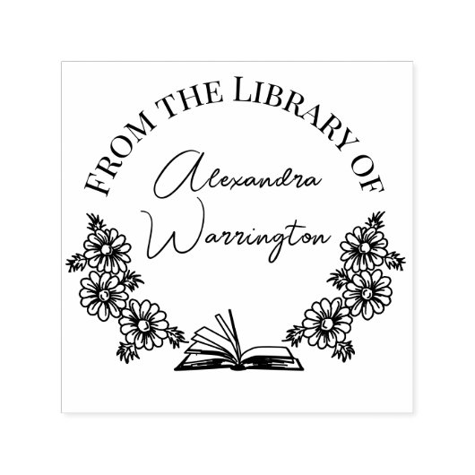 Book and Botanical Daisies #1 Library Script Name Permastempel (Design)