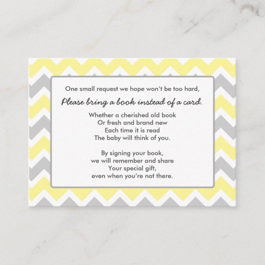 Book Baby Shower Einlegekarte gelb grau Zickzack Begleitkarte (Vorderseite)
