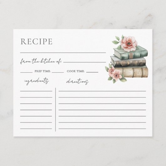 Book Bridal Shower Recipe Request Card Begleitkarte (Vorderseite)