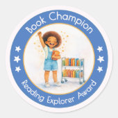Book Champion Teacher Reading Award Runder Aufkleber (Vorderseite)