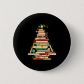 Book Christmas Tree Lights Book Lover Librarian Te Button (Vorderseite)