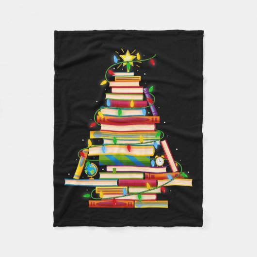 Book Christmas Tree Lights Book Lover Librarian Te Fleecedecke (Vorderseite)