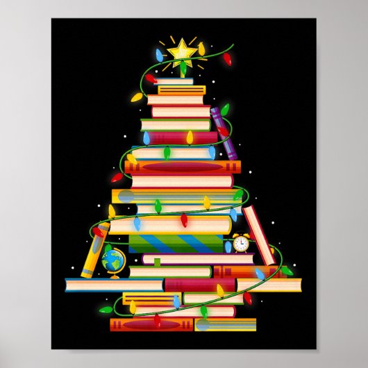 Book Christmas Tree Lights Book Lover Librarian Te Poster (Vorne)