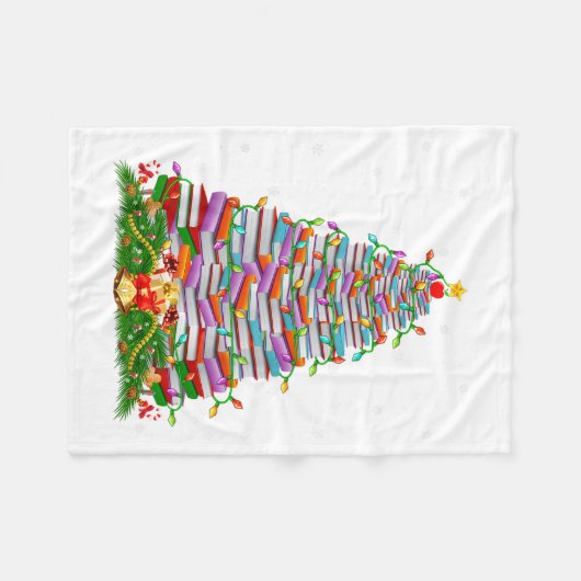 Book Christmas Tree Lights Book Lover Teacher Libr Fleecedecke (Vorderseite (Horizontal))