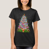 Book Christmas Tree Lights Book Lover Teacher Libr T-Shirt (Vorderseite)