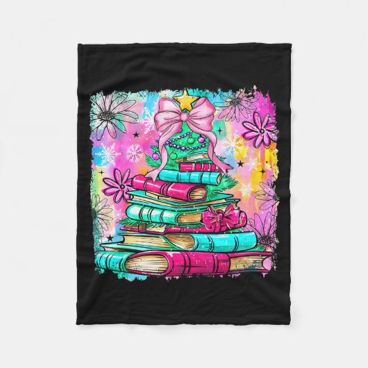 Book Christmas Tree Lights Teacher Librarian Book Fleecedecke (Vorderseite)