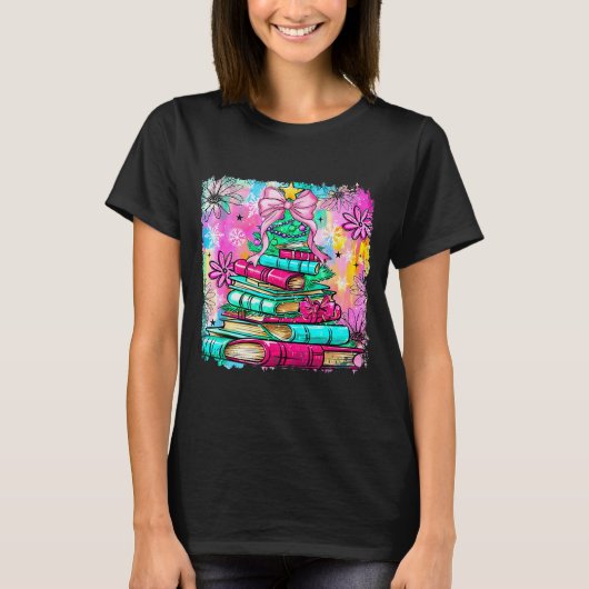 Book Christmas Tree Lights Teacher Librarian Book  T-Shirt (Vorderseite)