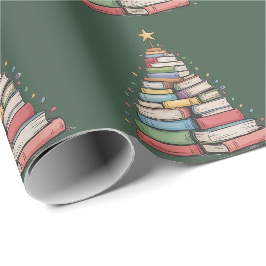 Book Christmas Tree Retro Bookworm Library Geschenkpapier (Rolleneckpunkt)