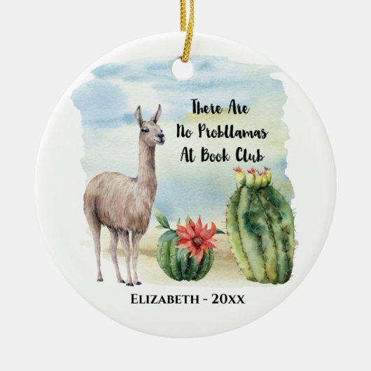 Book Club Member Funny Llama Monogram Keramik Ornament (Vorne)