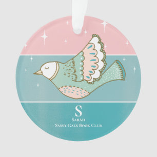 Book Club Member Monogram Pink Peace Dove Ornament