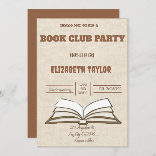 Book Club Party Invitation – Cozy Reading Night Einladung (Vorne/Hinten)