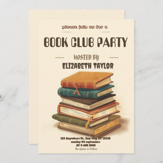 Book Club Party Invitation – Cozy Reading Night Einladung (Vorne/Hinten)