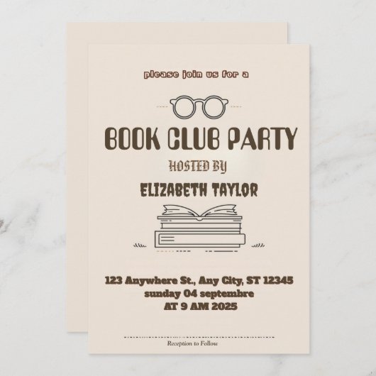 Book Club Party Invitation – Cozy Reading Night Einladung (Vorne/Hinten)