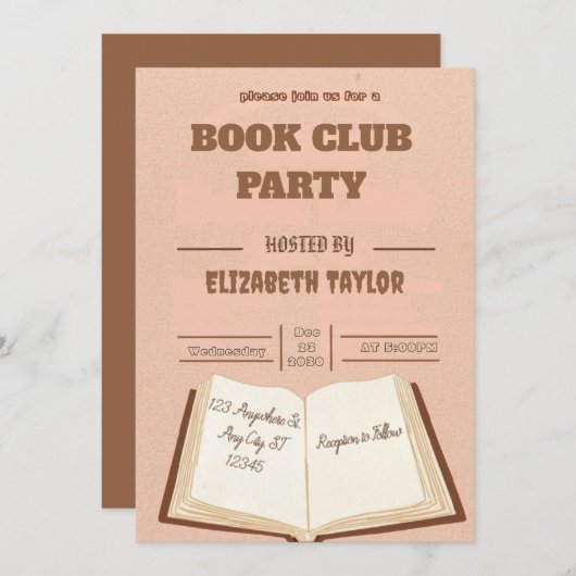 Book Club Party Invitation – Cozy Reading Night Einladung (Vorne/Hinten)