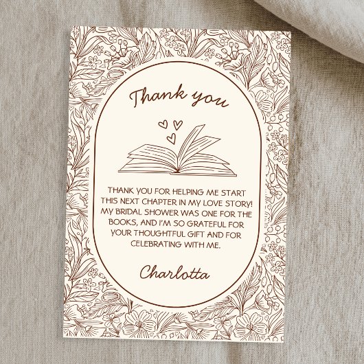 Book Club Theme Floral Brown Bridal Shower Dankeskarte