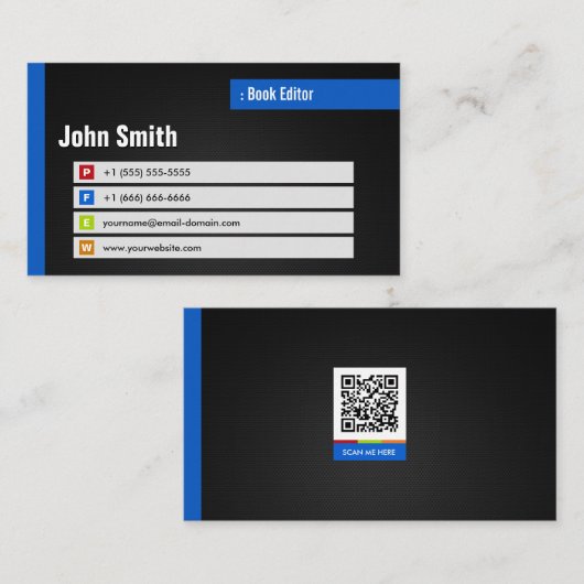 Book Editor - Stilvoller Theme QR Code Visitenkarte (Vorne/Hinten)
