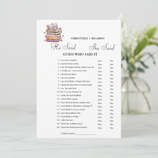 Book Er sagte, sie habe Brautparty-Spielkarte gesa Ankündigung (Stehend Vorderseite)