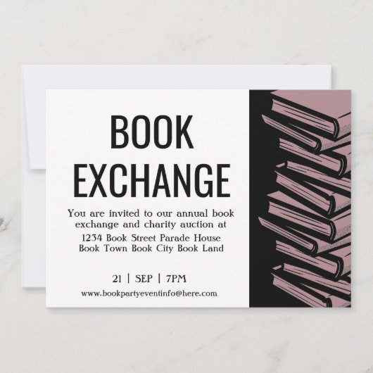 Book Exchange Black Dusty Rose Einladung (Vorderseite)