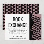 Book Exchange Black Dusty Rose Einladung (Vorne/Hinten)