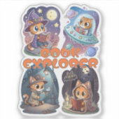 Book Explorer – Cute Cat Reading Adventure Aufkleber (Vorderseite)