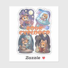 Book Explorer – Cute Cat Reading Adventure Aufkleber