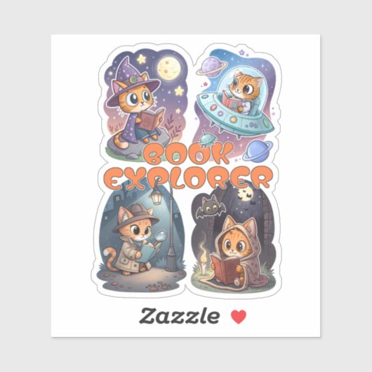 Book Explorer – Cute Cat Reading Adventure Aufkleber (Blatt)