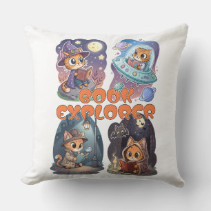 Book Explorer – Cute Cat Reading Adventure Kissen