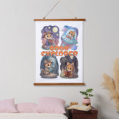 Book Explorer – Cute Cat Reading Adventure Wandteppich Mit Holzrahmen (Schlafzimmer)