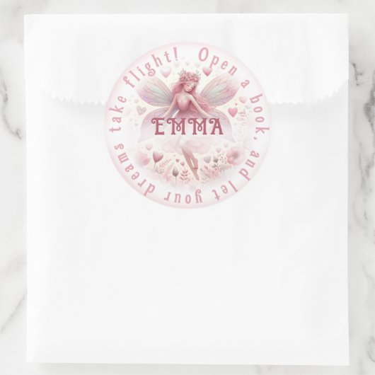 Book Fairy Runder Aufkleber (Tasche)