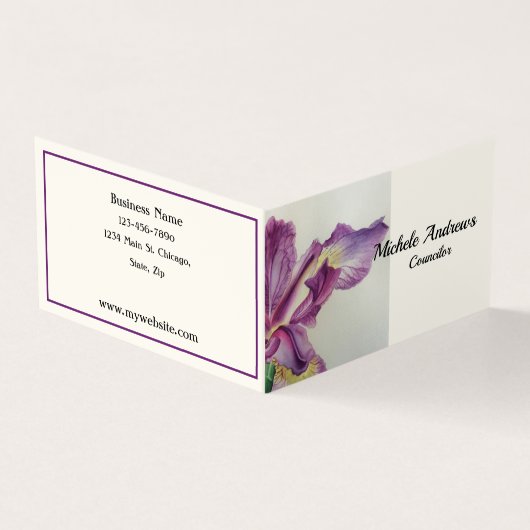 Book Fold Business Cards Councilor Lavender Iris Visitenkarten (Vorderseite)