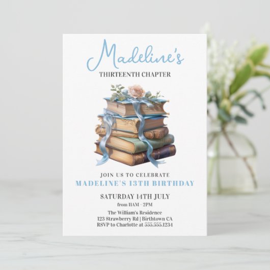 Book Girl Birthday Einladung (Stehend Vorderseite)