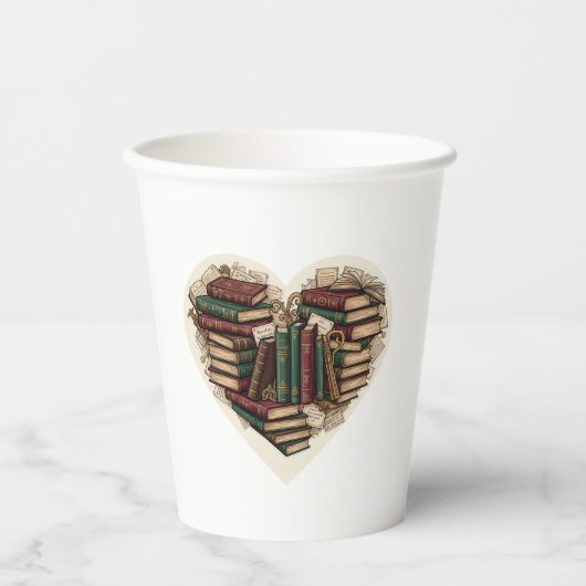 Book Heart Paper Cups | Vintage Aesthetic Pappbecher (Vorderseite)