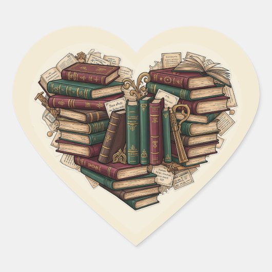 Book Heart Sticker | Aesthetic Vintage Bibliophile (Vorderseite)