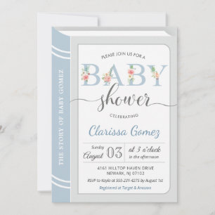 Book Library Gebäude Baby Boy Dusche Light Blue Einladung