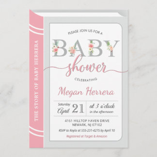 Book Library Gebäude Baby Girl Dusche Chic Pink Einladung