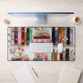 Book Lover Desk Mat | Floral Bookshelf Mouse Pad Schreibtischunterlage
