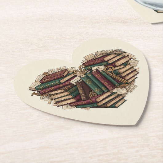 Book Lover Heart Paper Coaster Untersetzer (angewinkelt)