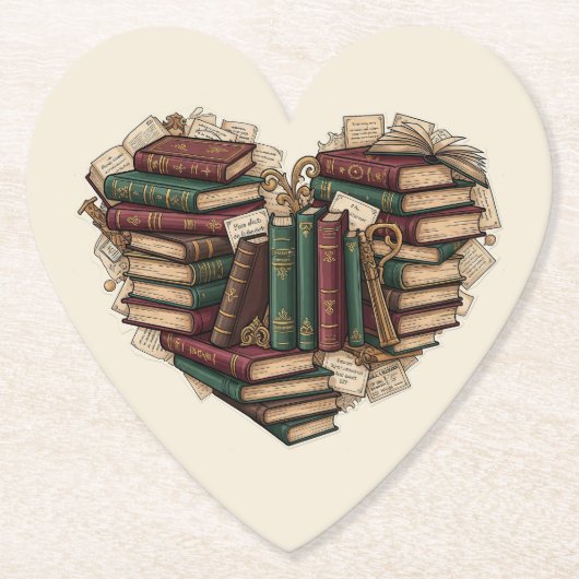 Book Lover Heart Paper Coaster Untersetzer (Vorderseite)