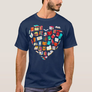 Book Lover Heart Shape Reading Club Librarian Book T-Shirt
