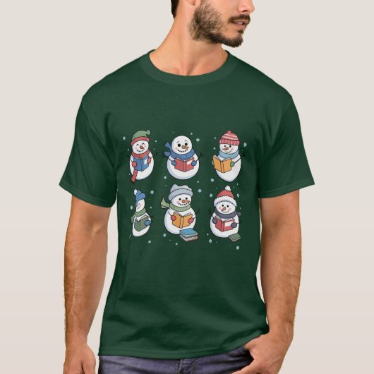 Book Lover Snowman Reading Gift Teacher Winter  T-Shirt (Vorderseite)