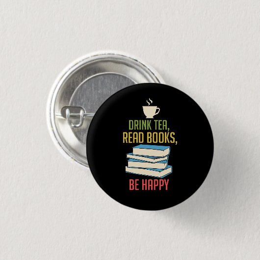 Book Lover - Tea Books Happy Button (Vorne & Hinten)