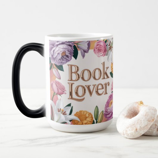 Book Lover White Floral Mug Verwandlungstasse (Mit Donut)