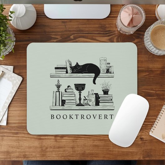 Book Lover's Black Cat Booktrovert Mousepad