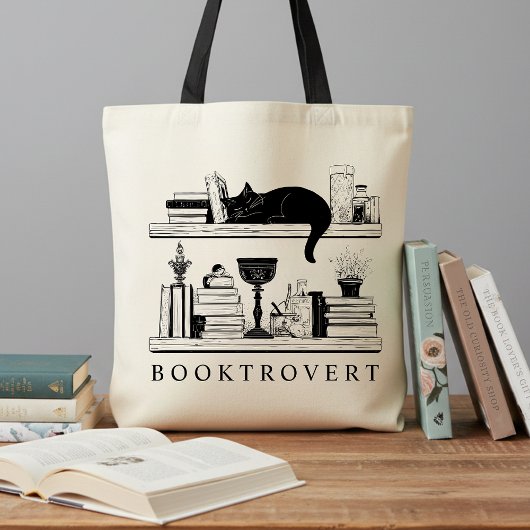 Book Lover's Booktrovert Black Cat Tragetasche