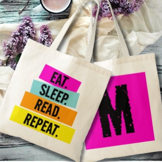 Book Lover's Eat Sleep Read Repeat Monogram Tragetasche